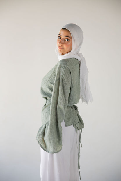 Iris linen top in sage green