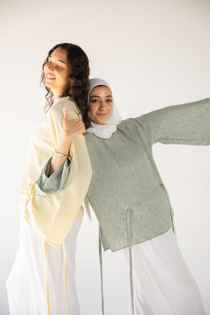 Iris linen top in sage green