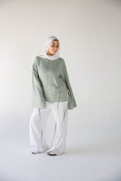 Iris linen top in sage green