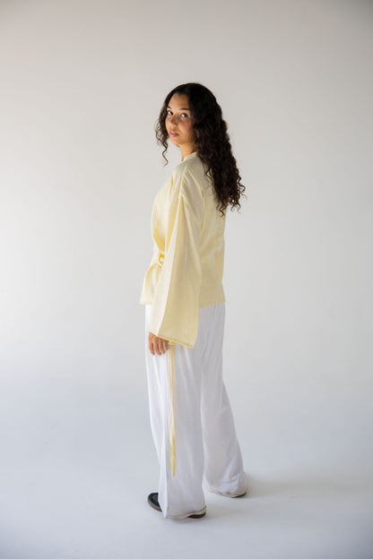 Iris linen top in butter yellow